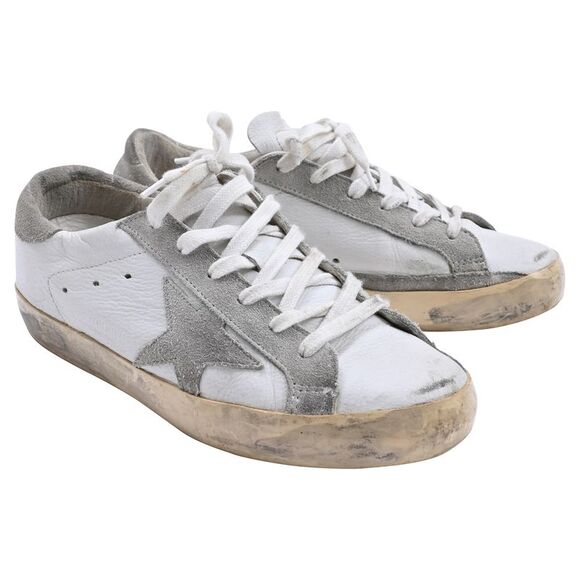 Golden Goose Super-Star with Gray Suede Star and Heel Tab Sneakers in White - Picture 4 of 11